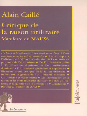 cover image of Critique de la raison utilitaire
